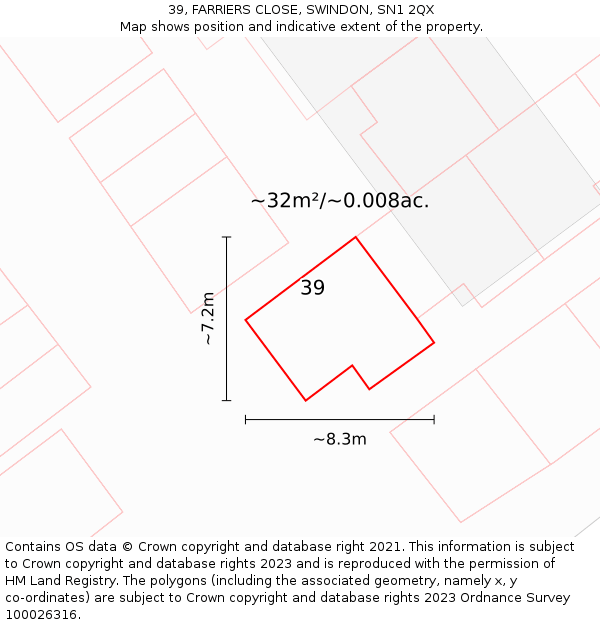 39, FARRIERS CLOSE, SWINDON, SN1 2QX: Plot and title map