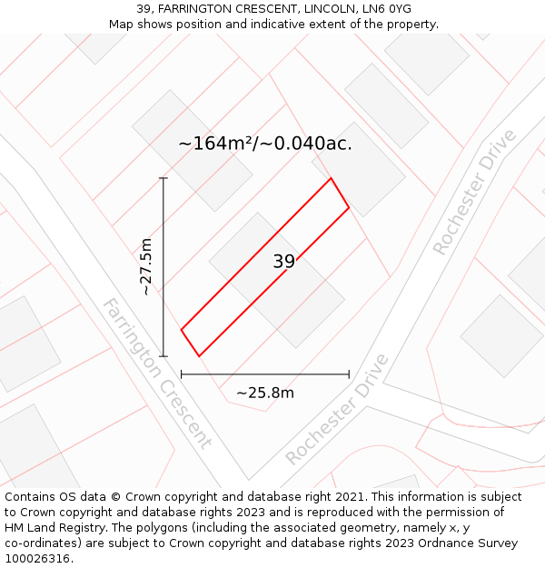 39, FARRINGTON CRESCENT, LINCOLN, LN6 0YG: Plot and title map