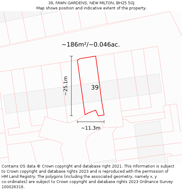 39, FAWN GARDENS, NEW MILTON, BH25 5GJ: Plot and title map