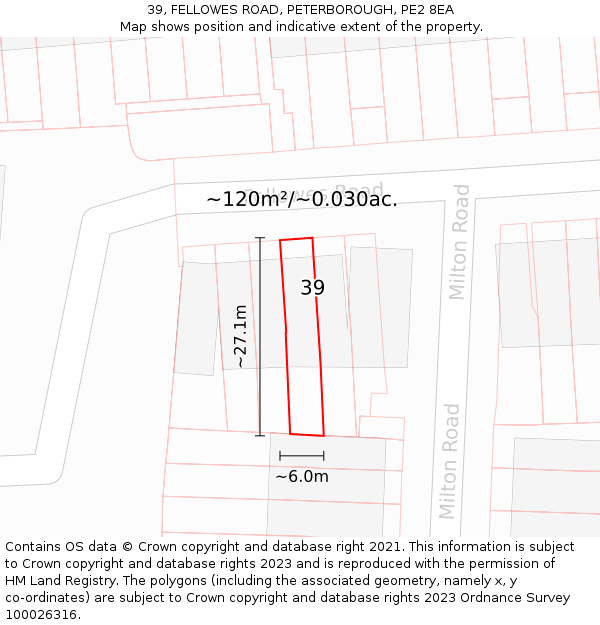 39, FELLOWES ROAD, PETERBOROUGH, PE2 8EA: Plot and title map