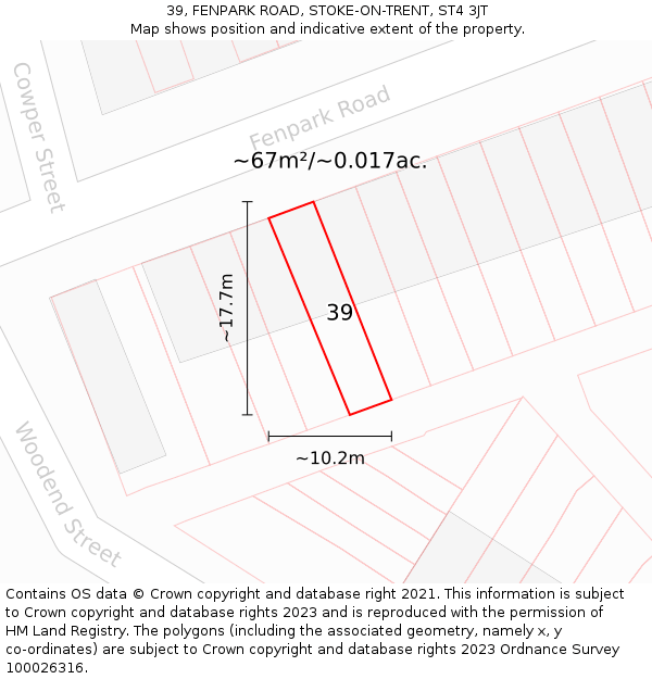 39, FENPARK ROAD, STOKE-ON-TRENT, ST4 3JT: Plot and title map