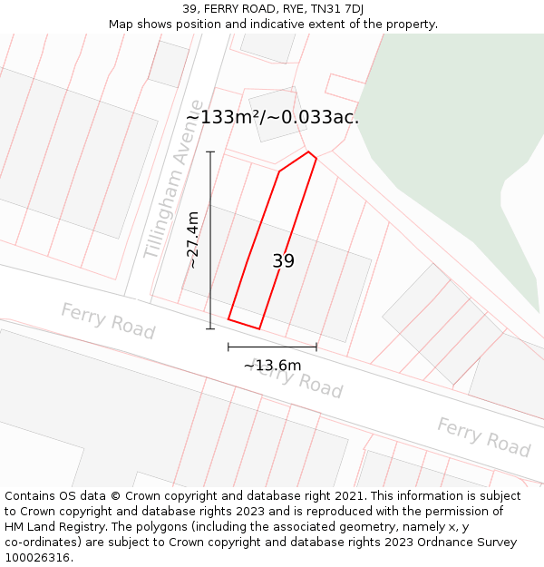39, FERRY ROAD, RYE, TN31 7DJ: Plot and title map