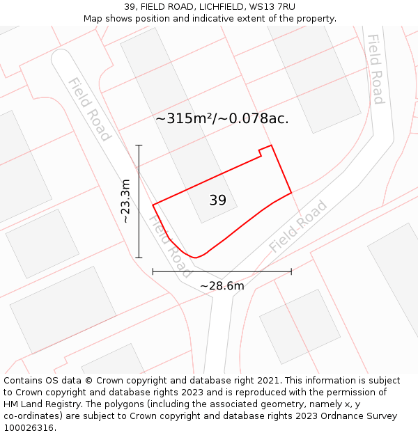 39, FIELD ROAD, LICHFIELD, WS13 7RU: Plot and title map