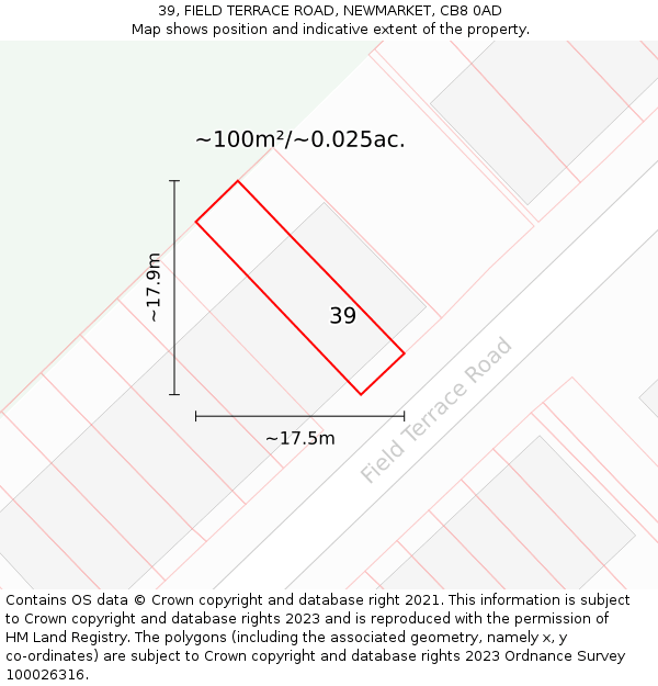 39, FIELD TERRACE ROAD, NEWMARKET, CB8 0AD: Plot and title map