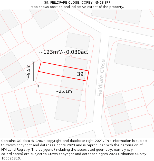 39, FIELDFARE CLOSE, CORBY, NN18 8FF: Plot and title map