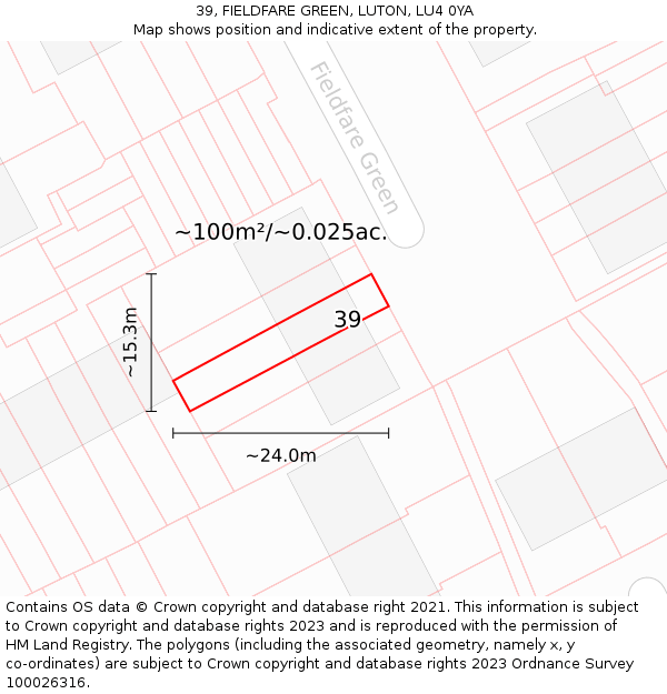 39, FIELDFARE GREEN, LUTON, LU4 0YA: Plot and title map
