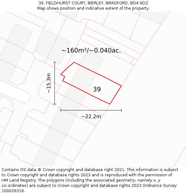 39, FIELDHURST COURT, BIERLEY, BRADFORD, BD4 6DZ: Plot and title map