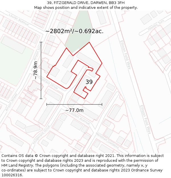 39, FITZGERALD DRIVE, DARWEN, BB3 3FH: Plot and title map