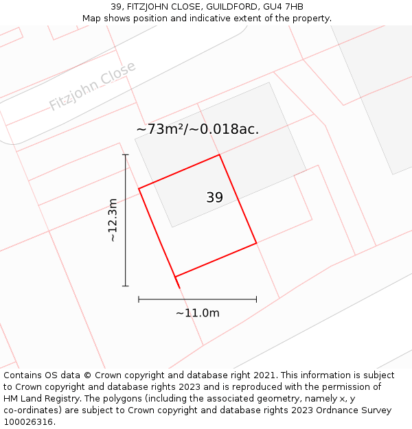 39, FITZJOHN CLOSE, GUILDFORD, GU4 7HB: Plot and title map