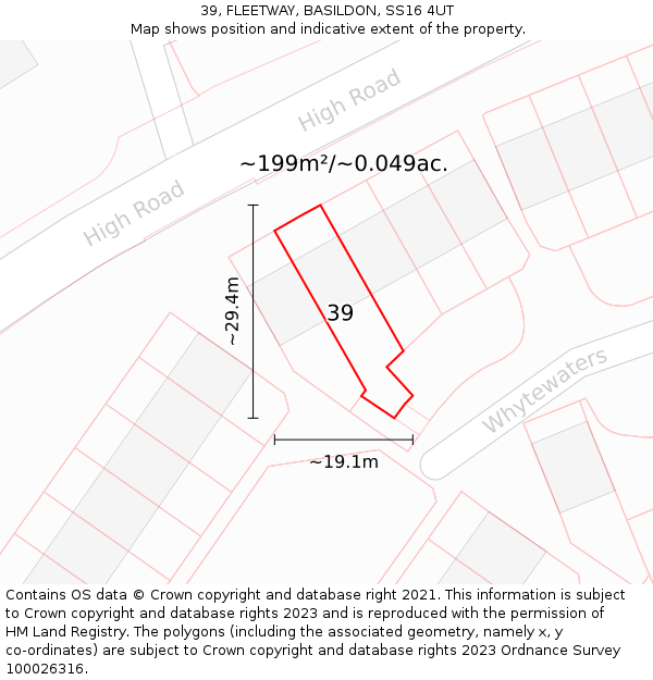 39, FLEETWAY, BASILDON, SS16 4UT: Plot and title map