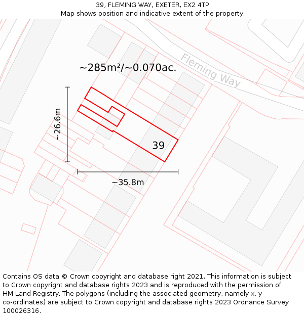 39, FLEMING WAY, EXETER, EX2 4TP: Plot and title map