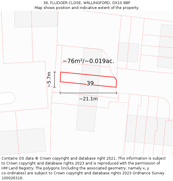 39, FLUDGER CLOSE, WALLINGFORD, OX10 9BP: Plot and title map