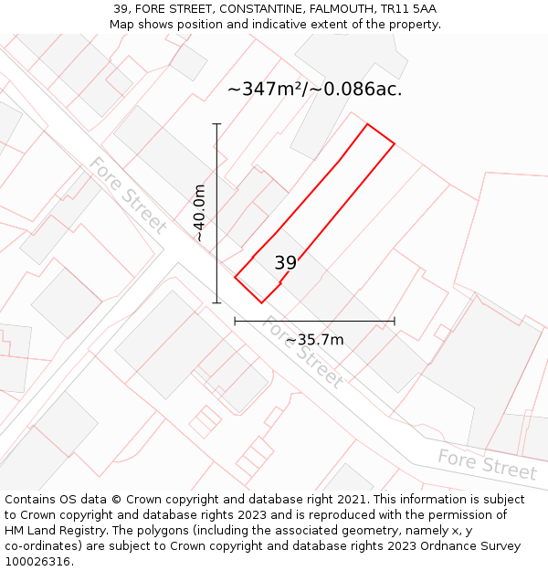 39, FORE STREET, CONSTANTINE, FALMOUTH, TR11 5AA: Plot and title map