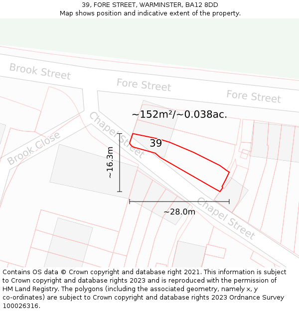 39, FORE STREET, WARMINSTER, BA12 8DD: Plot and title map