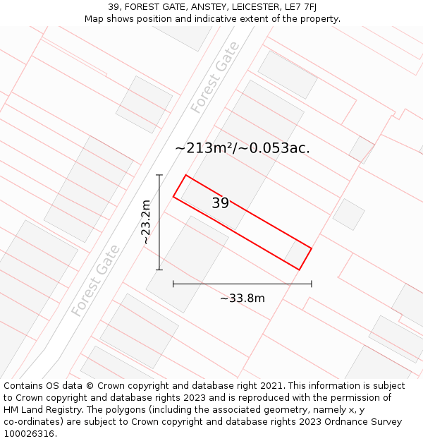 39, FOREST GATE, ANSTEY, LEICESTER, LE7 7FJ: Plot and title map