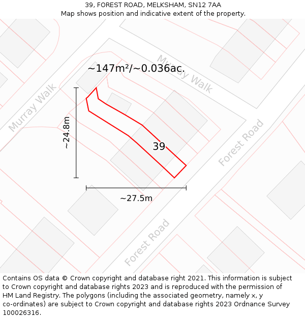 39, FOREST ROAD, MELKSHAM, SN12 7AA: Plot and title map