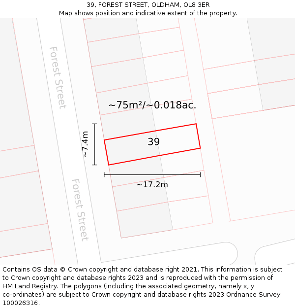39, FOREST STREET, OLDHAM, OL8 3ER: Plot and title map