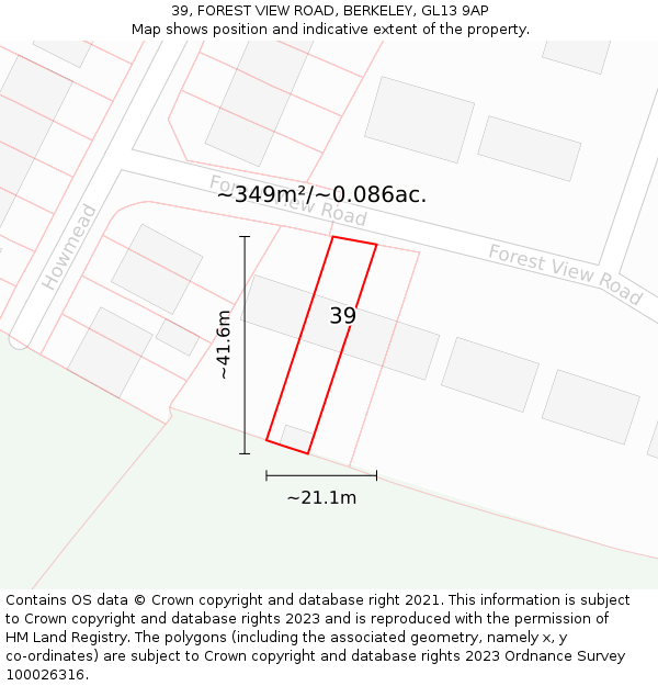 39, FOREST VIEW ROAD, BERKELEY, GL13 9AP: Plot and title map