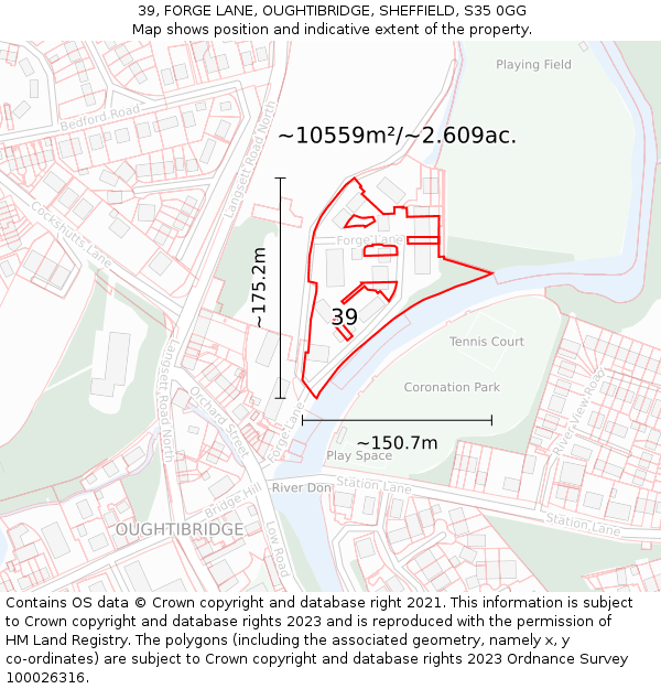 39, FORGE LANE, OUGHTIBRIDGE, SHEFFIELD, S35 0GG: Plot and title map