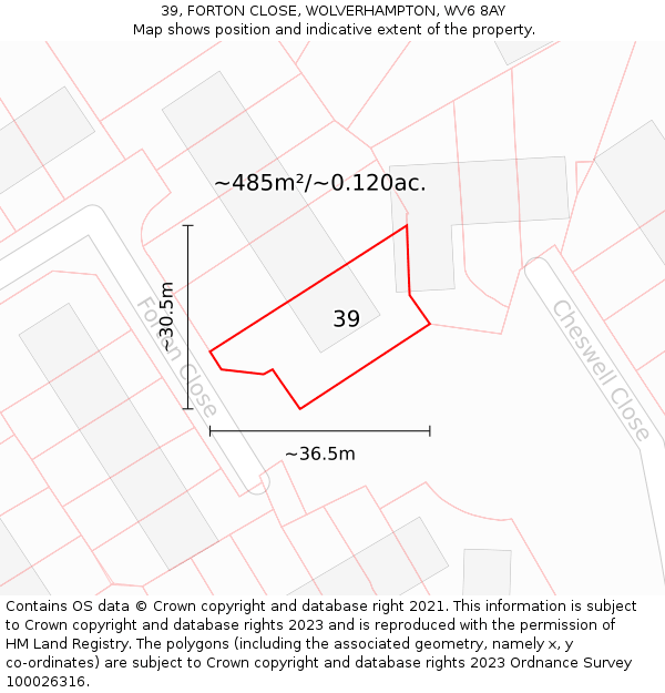 39, FORTON CLOSE, WOLVERHAMPTON, WV6 8AY: Plot and title map