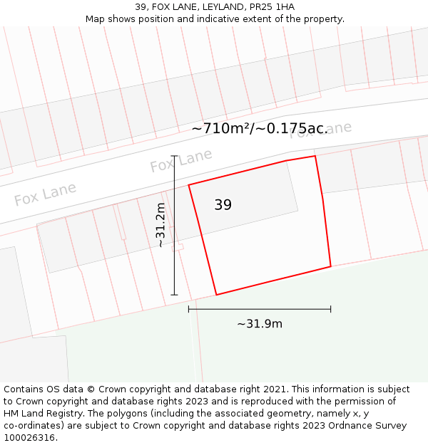 39, FOX LANE, LEYLAND, PR25 1HA: Plot and title map