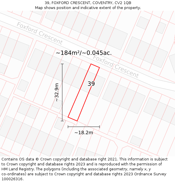 39, FOXFORD CRESCENT, COVENTRY, CV2 1QB: Plot and title map