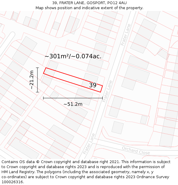 39, FRATER LANE, GOSPORT, PO12 4AU: Plot and title map