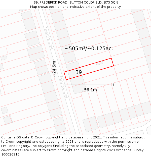 39, FREDERICK ROAD, SUTTON COLDFIELD, B73 5QN: Plot and title map