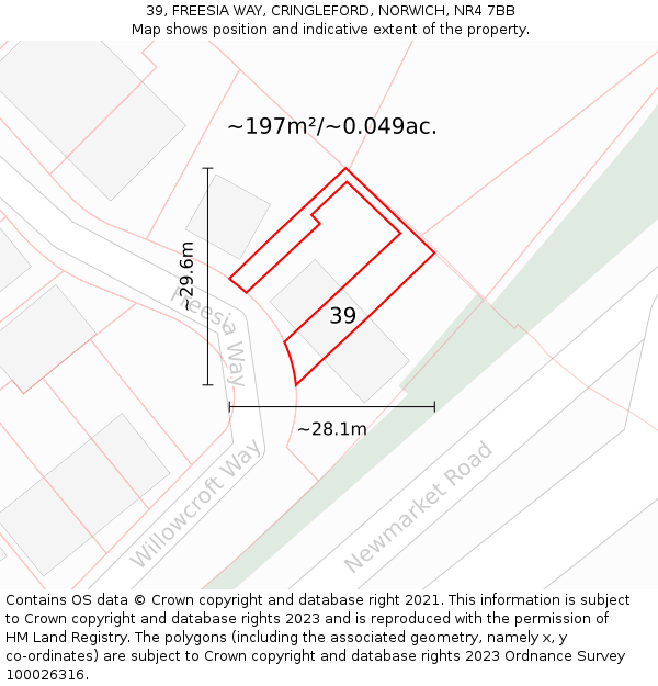 39, FREESIA WAY, CRINGLEFORD, NORWICH, NR4 7BB: Plot and title map