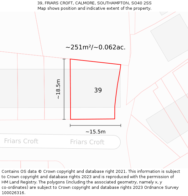 39, FRIARS CROFT, CALMORE, SOUTHAMPTON, SO40 2SS: Plot and title map