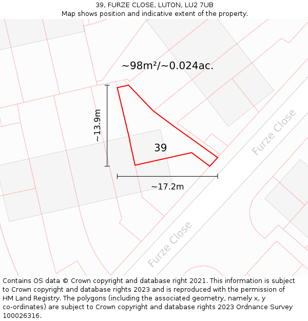 39, FURZE CLOSE, LUTON, LU2 7UB: Plot and title map