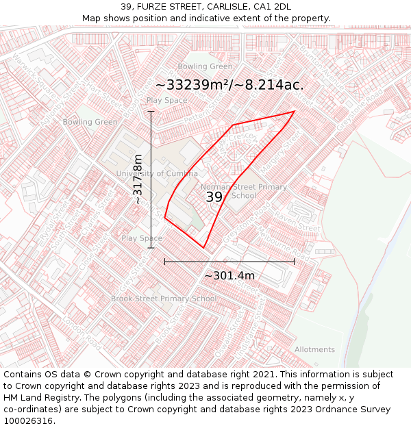 39, FURZE STREET, CARLISLE, CA1 2DL: Plot and title map