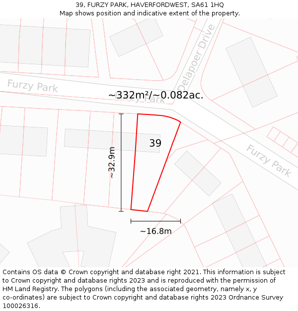 39, FURZY PARK, HAVERFORDWEST, SA61 1HQ: Plot and title map