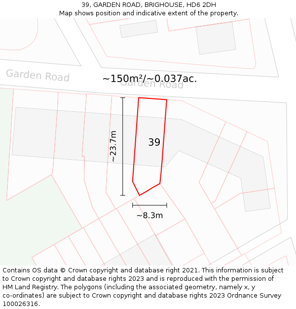39, GARDEN ROAD, BRIGHOUSE, HD6 2DH: Plot and title map
