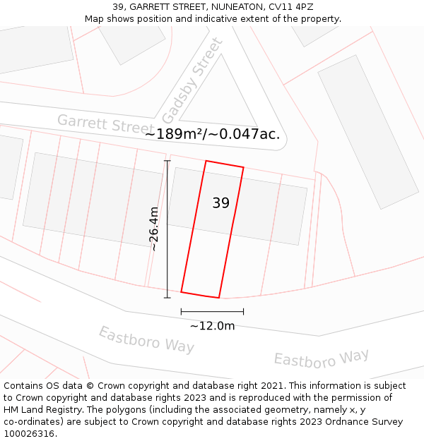 39, GARRETT STREET, NUNEATON, CV11 4PZ: Plot and title map