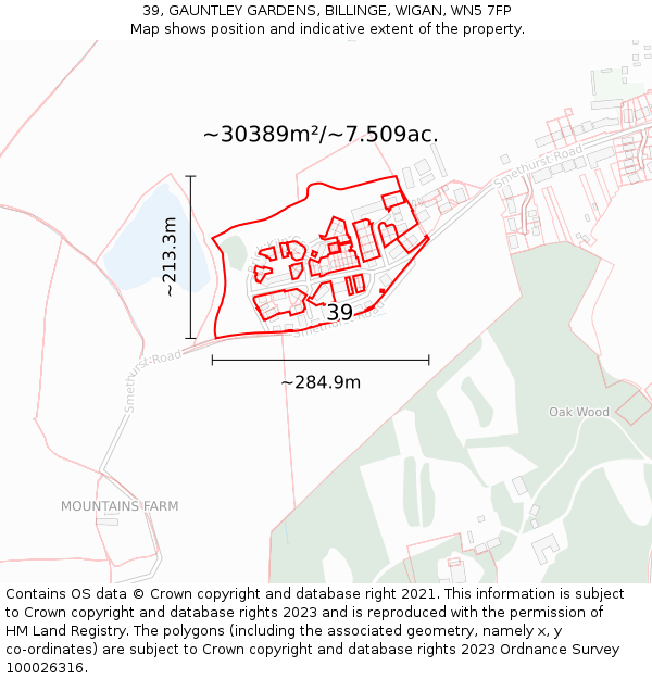 39, GAUNTLEY GARDENS, BILLINGE, WIGAN, WN5 7FP: Plot and title map