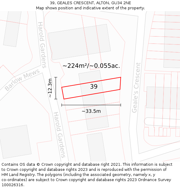 39, GEALES CRESCENT, ALTON, GU34 2NE: Plot and title map