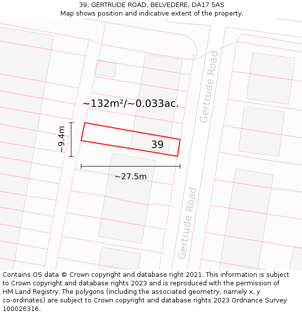 39, GERTRUDE ROAD, BELVEDERE, DA17 5AS: Plot and title map