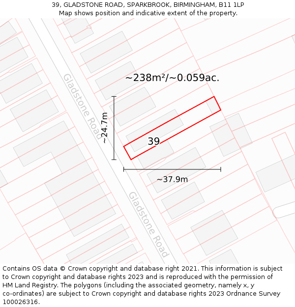 39, GLADSTONE ROAD, SPARKBROOK, BIRMINGHAM, B11 1LP: Plot and title map