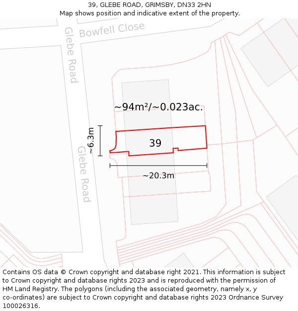 39, GLEBE ROAD, GRIMSBY, DN33 2HN: Plot and title map