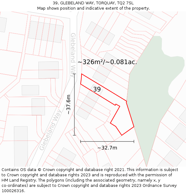 39, GLEBELAND WAY, TORQUAY, TQ2 7SL: Plot and title map