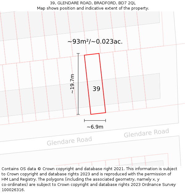 39, GLENDARE ROAD, BRADFORD, BD7 2QL: Plot and title map