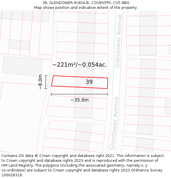 39, GLENDOWER AVENUE, COVENTRY, CV5 8BG: Plot and title map