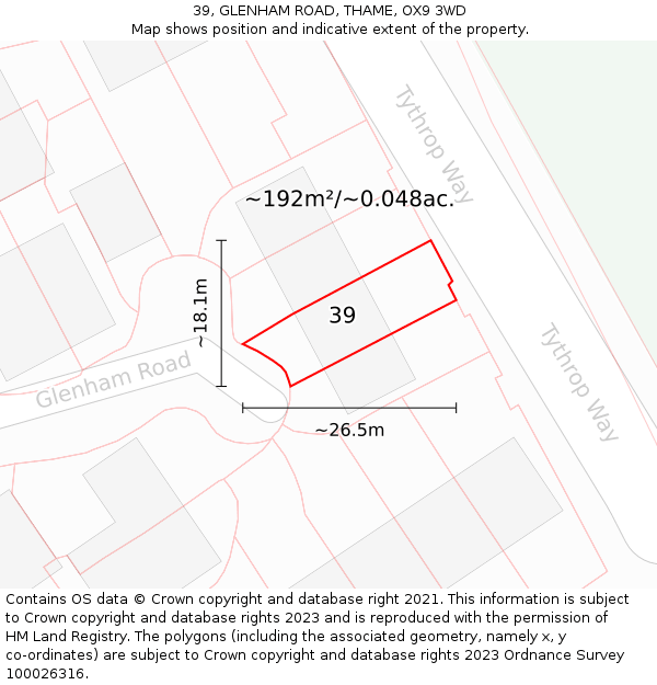 39, GLENHAM ROAD, THAME, OX9 3WD: Plot and title map