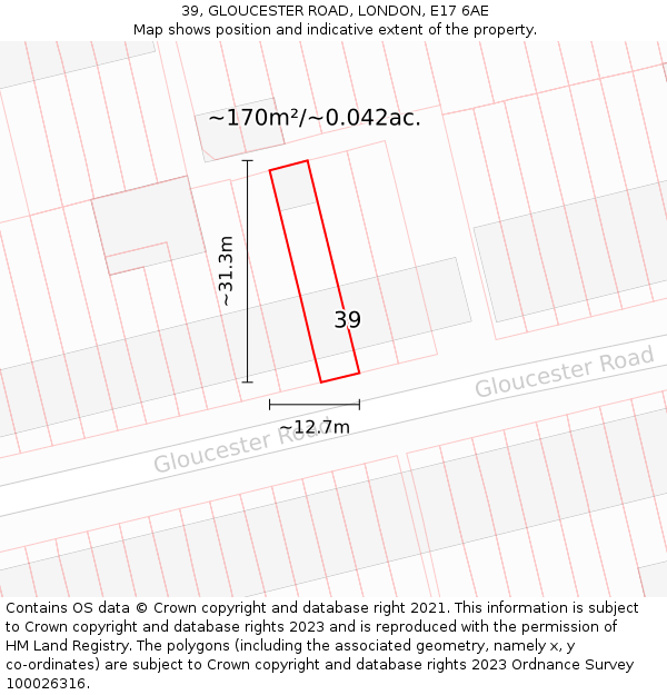 39, GLOUCESTER ROAD, LONDON, E17 6AE: Plot and title map