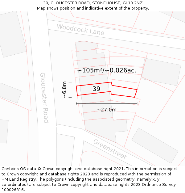39, GLOUCESTER ROAD, STONEHOUSE, GL10 2NZ: Plot and title map