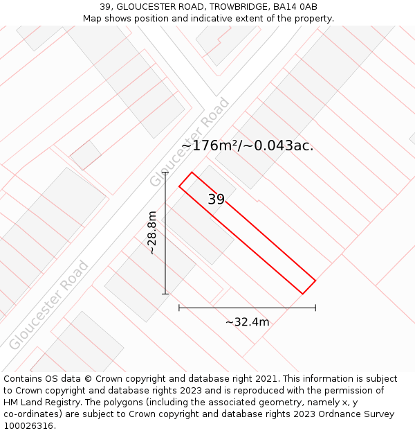 39, GLOUCESTER ROAD, TROWBRIDGE, BA14 0AB: Plot and title map