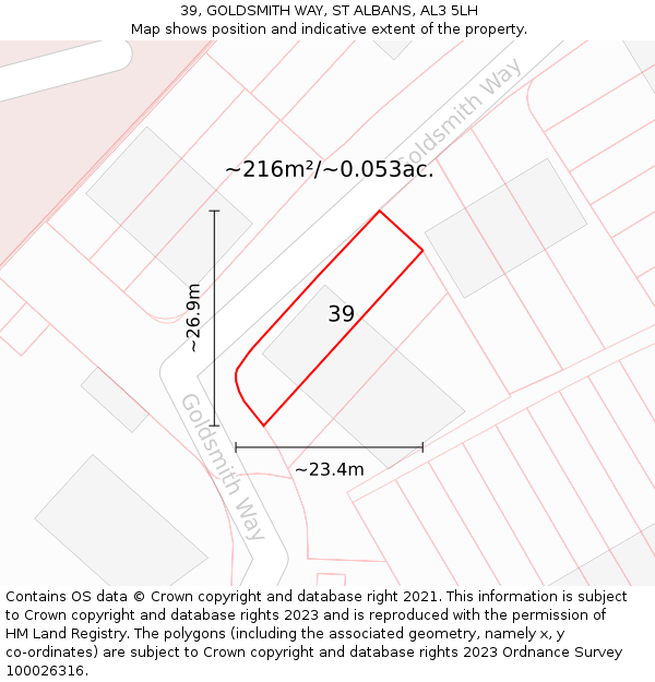 39, GOLDSMITH WAY, ST ALBANS, AL3 5LH: Plot and title map
