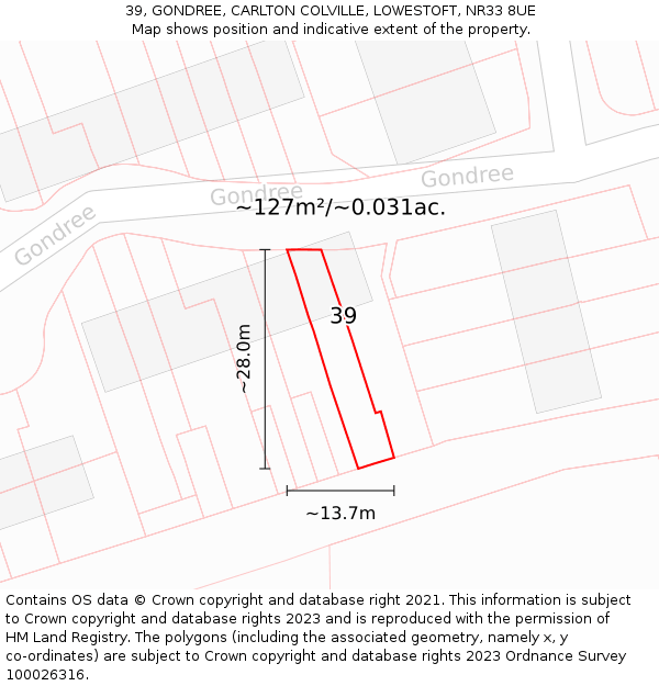 39, GONDREE, CARLTON COLVILLE, LOWESTOFT, NR33 8UE: Plot and title map