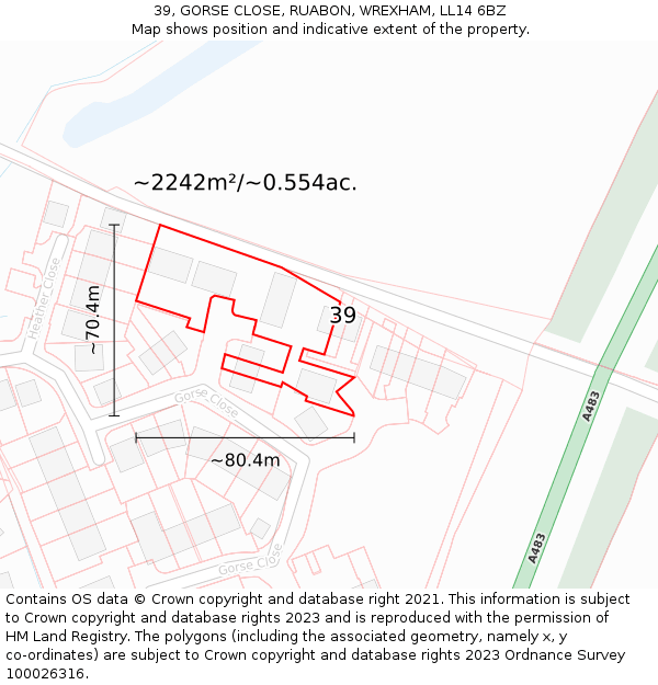 39, GORSE CLOSE, RUABON, WREXHAM, LL14 6BZ: Plot and title map